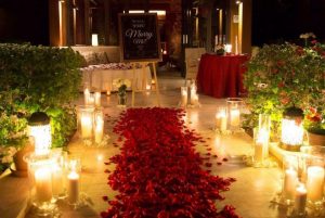 Romantic Proposal with Trail of Flowers