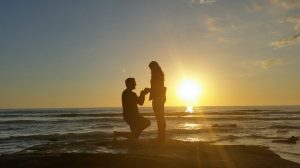 On the beach at the time of sunset