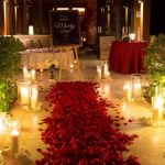 proposal with trail of flowers